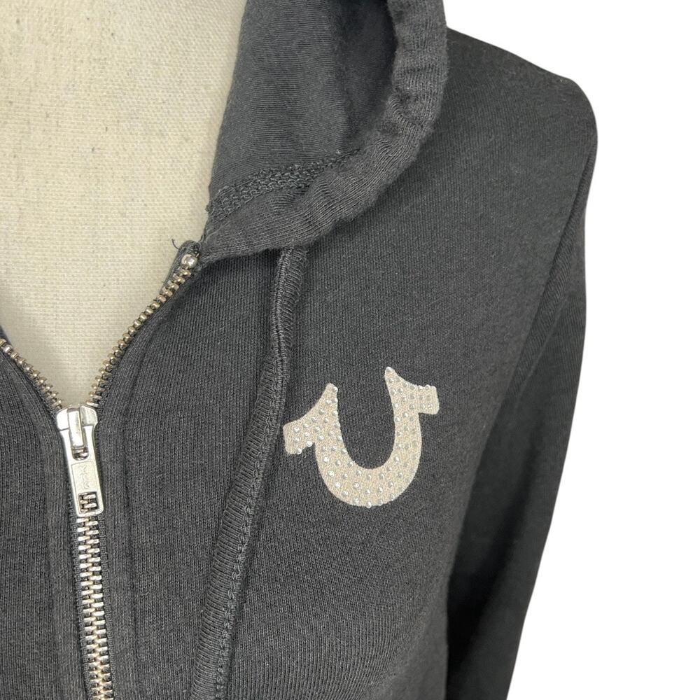 True religion black zip up hoodie bling rhinestone streetwear Y2K size medium - Picture 2 of 7